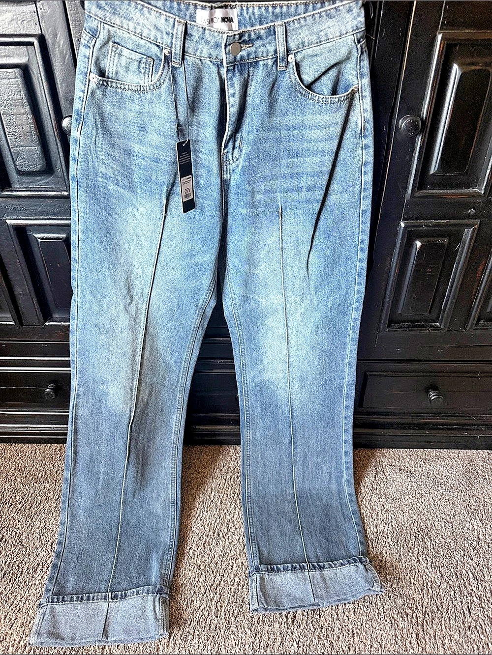Fashion Nova Tall En Route Cuffed Wide Leg Jeans Wide Leg Cuffed Jeans Blue Size